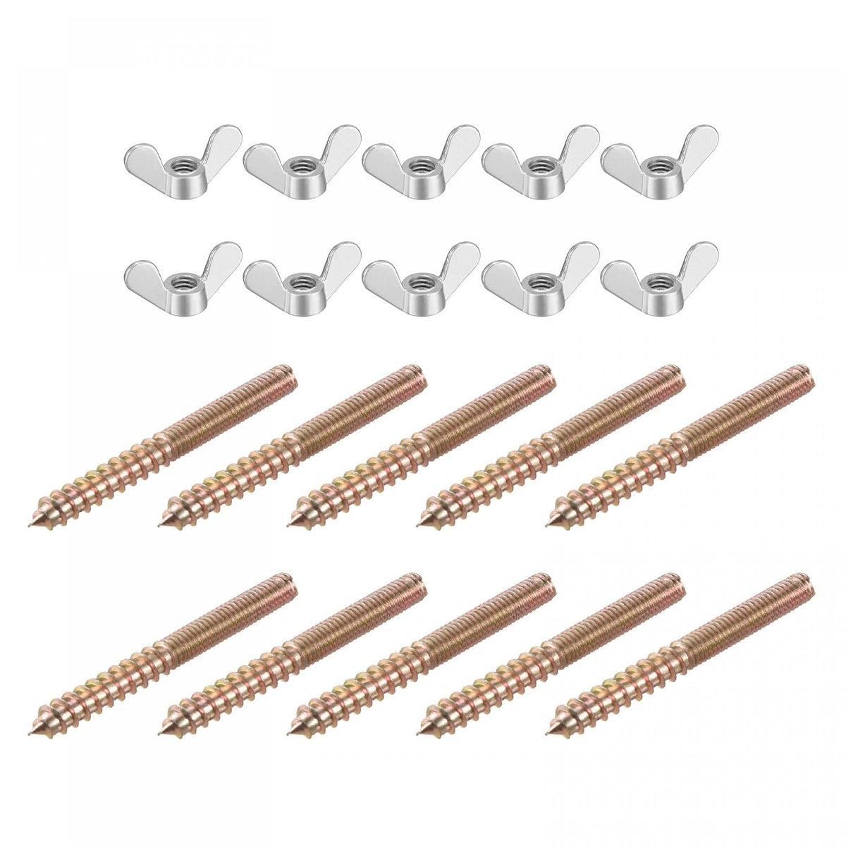 M6 Wing Nuts Butterfly Nut Silver Tone 10pcs and M6x60mm Hanger Bolt Double Headed Screw 10pcs
