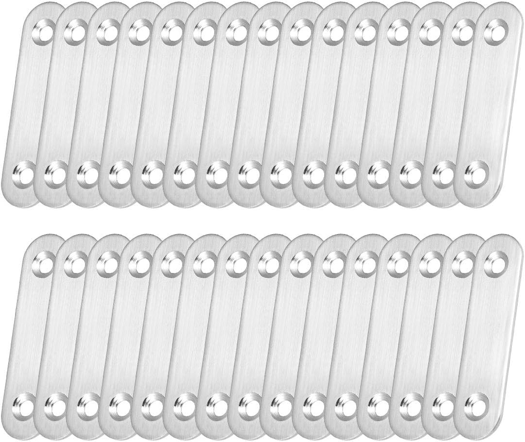 Repair Plate, 60mm x 16mm, Flat Fixing Mending Bracket Connector with Screws, 30 Pcs