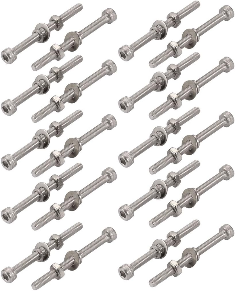 20Pcs M3x40mm 304 Stainless Steel Knurled Hex Socket Head Bolt Nut Set w Washer