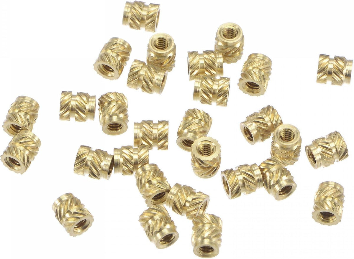 Knurled Insert Nuts, M2 x 4mm(L) x 3.5mm(OD) Female Thread Brass Assortment Kit, 60 Pcs
