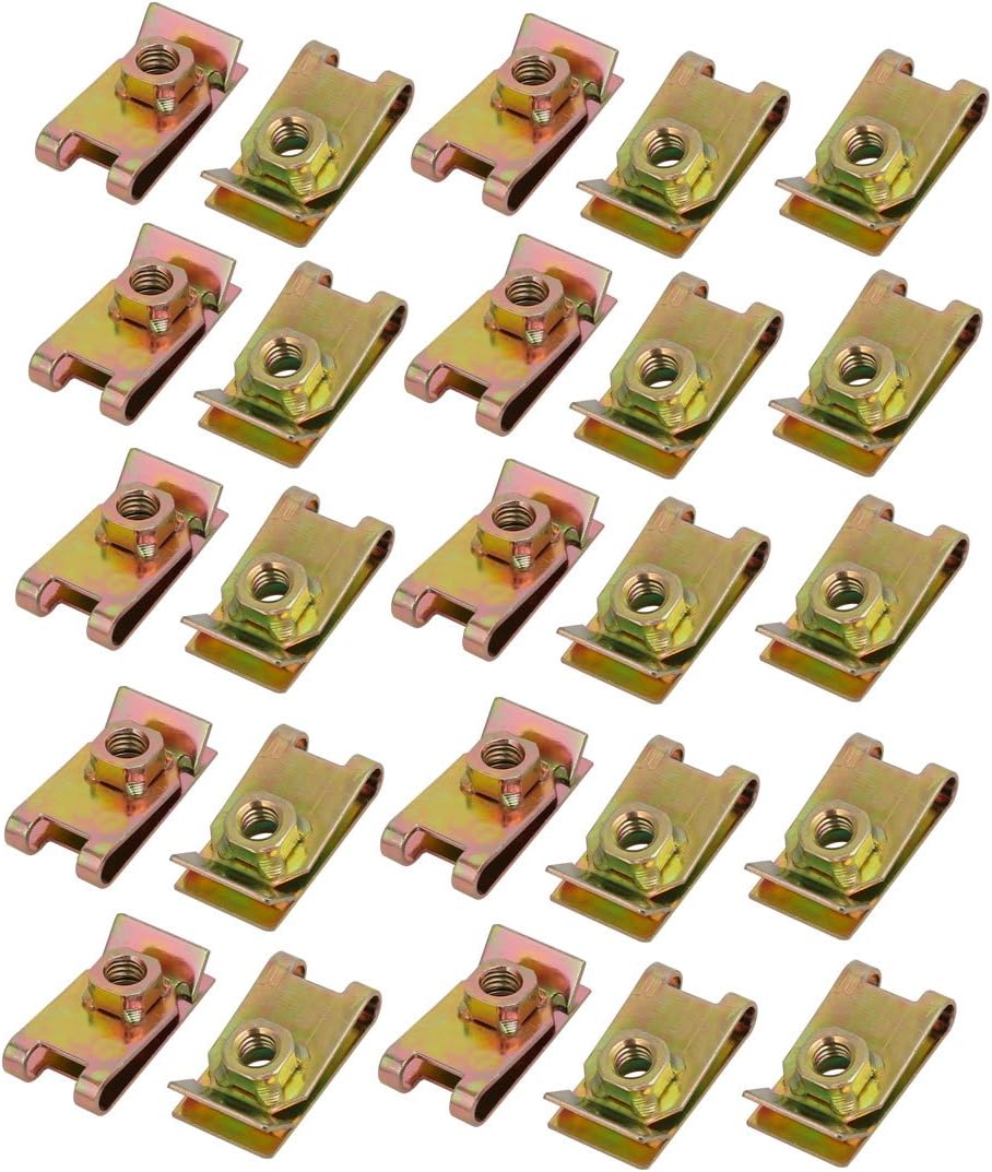 25pcs M6 Thread Size 65Mn Steel Zinc Plated Clip U Nut Brass Tone 32mmx17mm