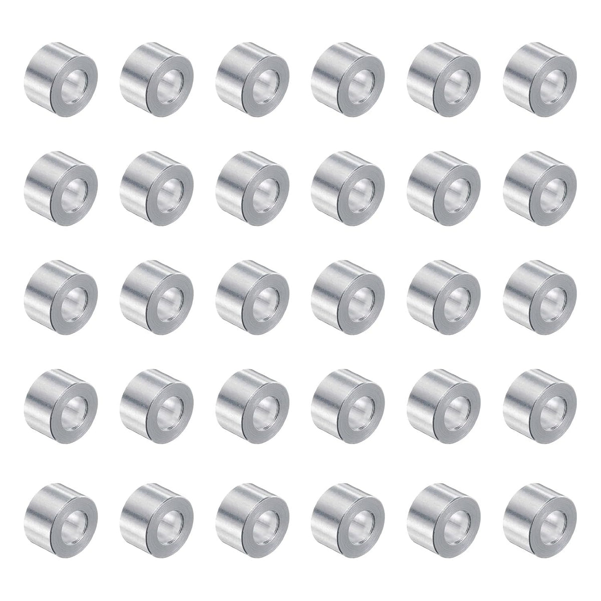 30pcs Aluminum Spacer 5mm Bore x 10mm OD x 6mm Length Screw Standoff Bushing Plain Finish Round Metal Spacer for M5 Screws Bolts and Rods