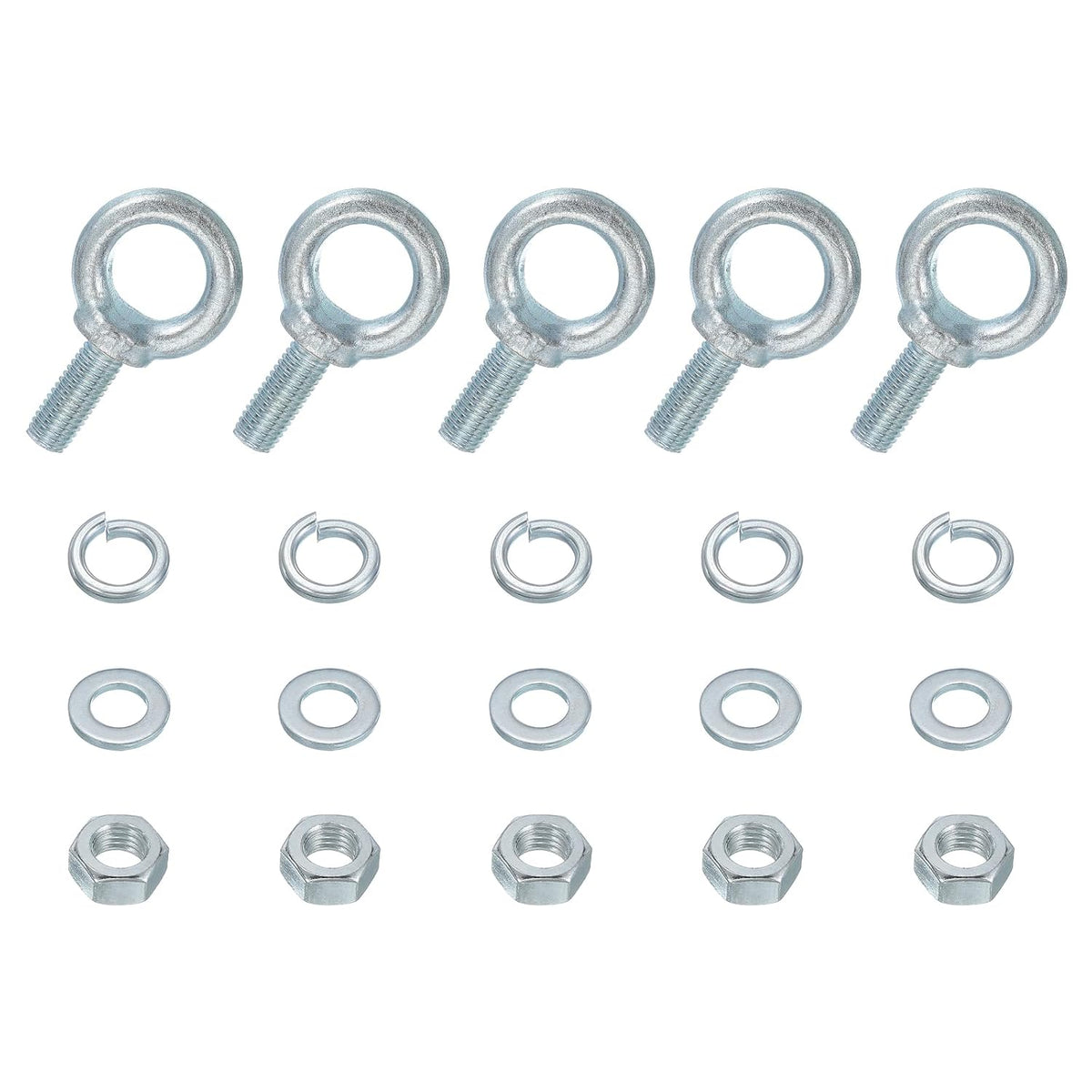 5 Pack M12 Galvanized Carbon Steel Eye Bolts, 1/2" x 1.18" Lifting Ring Eye Bolt with Nuts and Washers Heavy Duty Screw Eye Bolts Kit for Tie Down Straps Indoors Outdoors, Silver