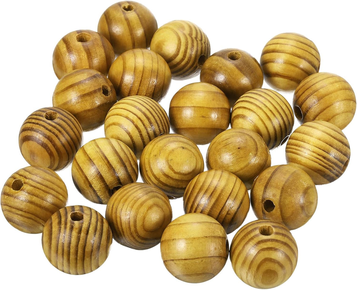 Natural Wood Beads, 100Pcs 30mm Diameter Light Brown Round Loose Spacer Beads for DIY Jewelry Bracelet, 6mm Hole
