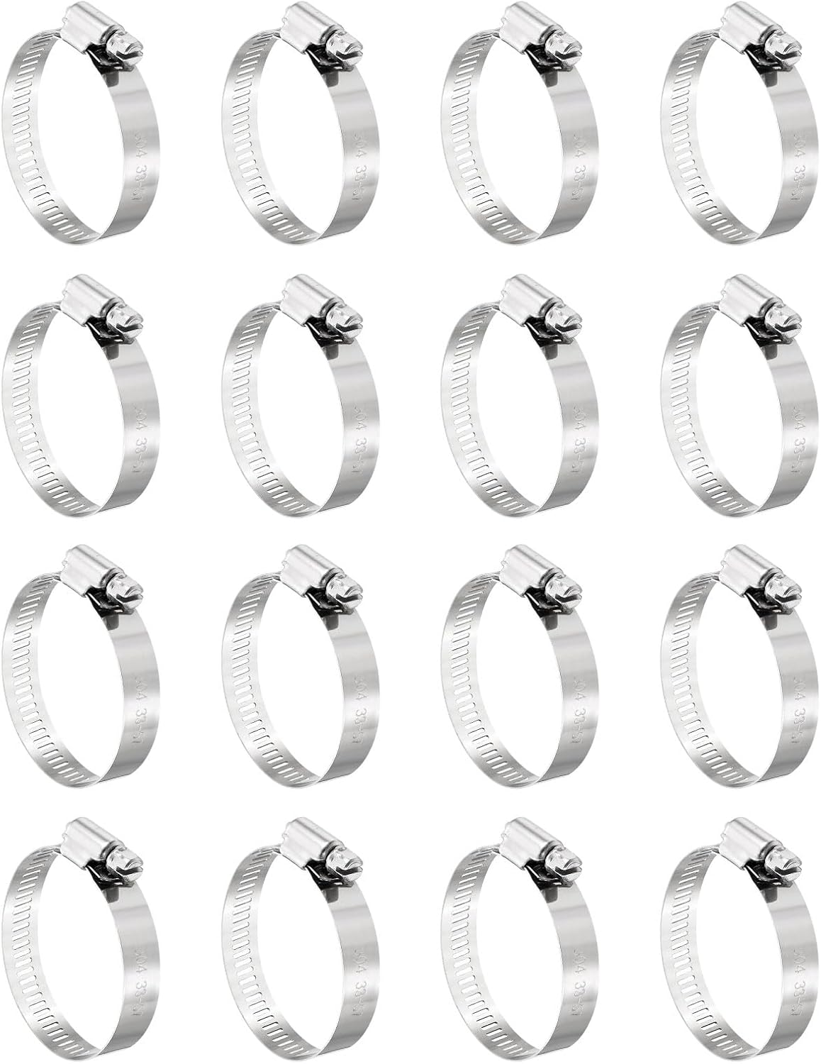 16 Pcs Hose Clamps, Stainless Steel 1-5/16"- 2-1/4"(33-57mm) Adjustable Worm Gear Drive Hose Clamps Pipe Clamp for Plumbing Dishwasher Automotive Washing Machine, Silver