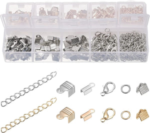 Jewelry Making Kit, Ribbon Clasp Crimp Ends & Fold Over Cord Ends with Extension Chains, Lobster Clasps, Jump Rings for DIY Craft Making, 520Pcs