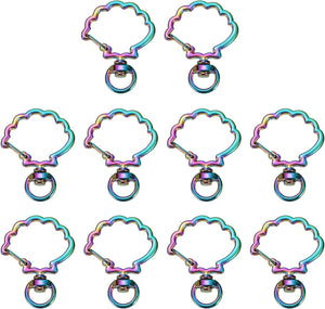 10 Pcs Metal Spring Snap Keychain Clip, Shell Shape Swivel Snap Hooks Lobster Claw Clasp for DIY Crafts Bag Decoration, Rainbow Color