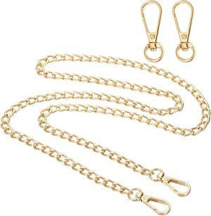 39.4" Flat Purse Chain Strap, Gold Shoulder Straps Chains Metal Handbag Replacement Belt with 2 Pcs Metal Lobster Swivel Trigger Clips Style2 for Cross Body Wallet Bag