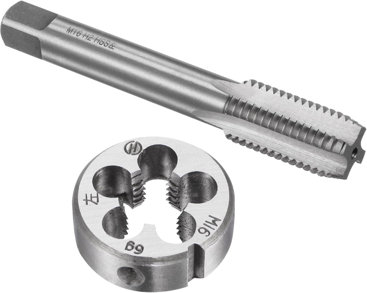 Tap and Die Sets, M16 x 2 Metric Left Hand Screw Thread Straight Flute Tap with Round Threading Die, Tap & Die Kit for Nut Screw Bolt Thread Repair