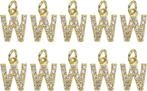 Rhinestone Letter Charm, 10pcs Crystal Zirconia Copper Alphabet W Pendants Slider Letter Charm for Wristbands Bracelets Necklace Jewelry Earring DIY Craft, Gold