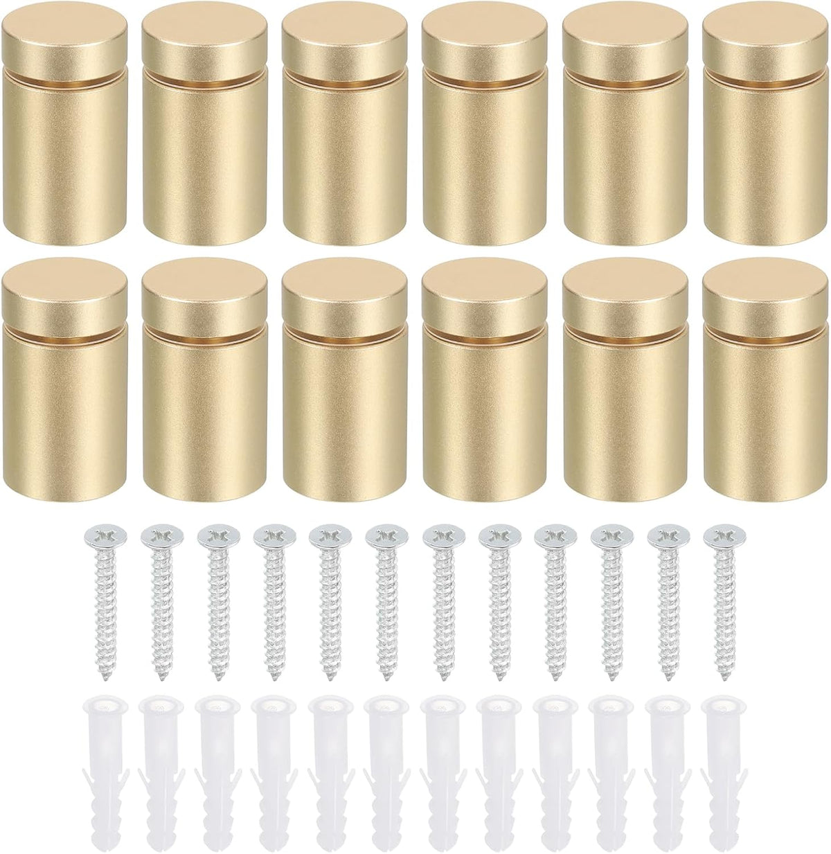 12 Pcs Standoff Screws, 3/4" x 1.26" Aluminum Advertising Screws Wall Standoff Mounts Hardware for Acrylic Picture Frame Glass Signs Hanging, Gold