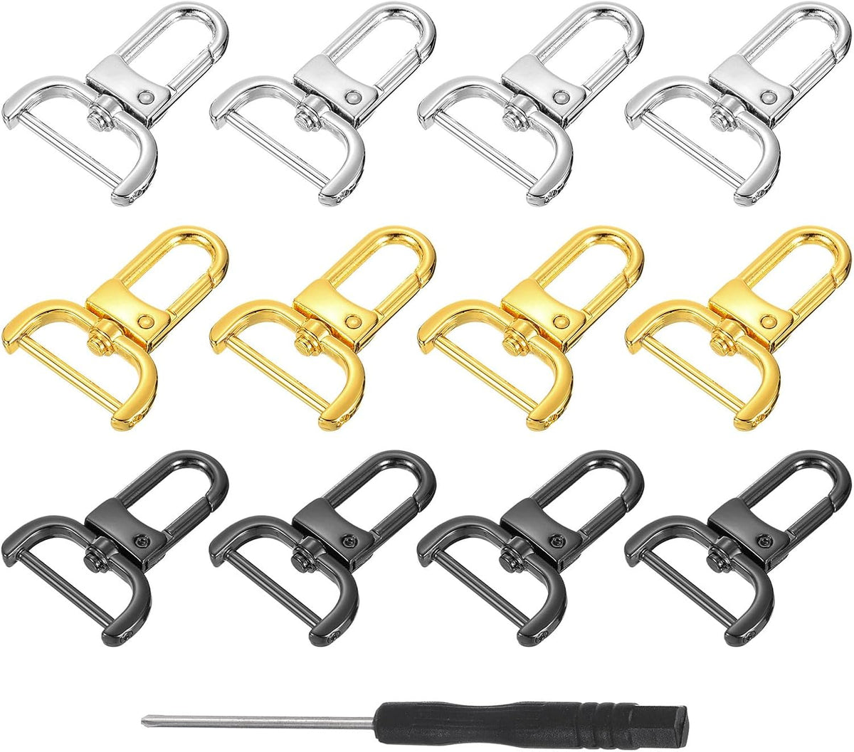 LinkMejor Swivel Clasps Hook D Ring Detachable Snap Hook Metal Lobster Claw Clasp Hook with Screwdriver - for Purse Keychain DIY Craft