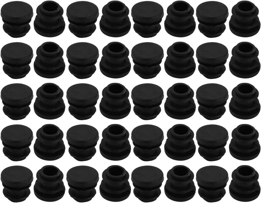 40pcs 16mm Diameter Tube Insert Chair Leg Cap Round Black Plastic Tubing Plug