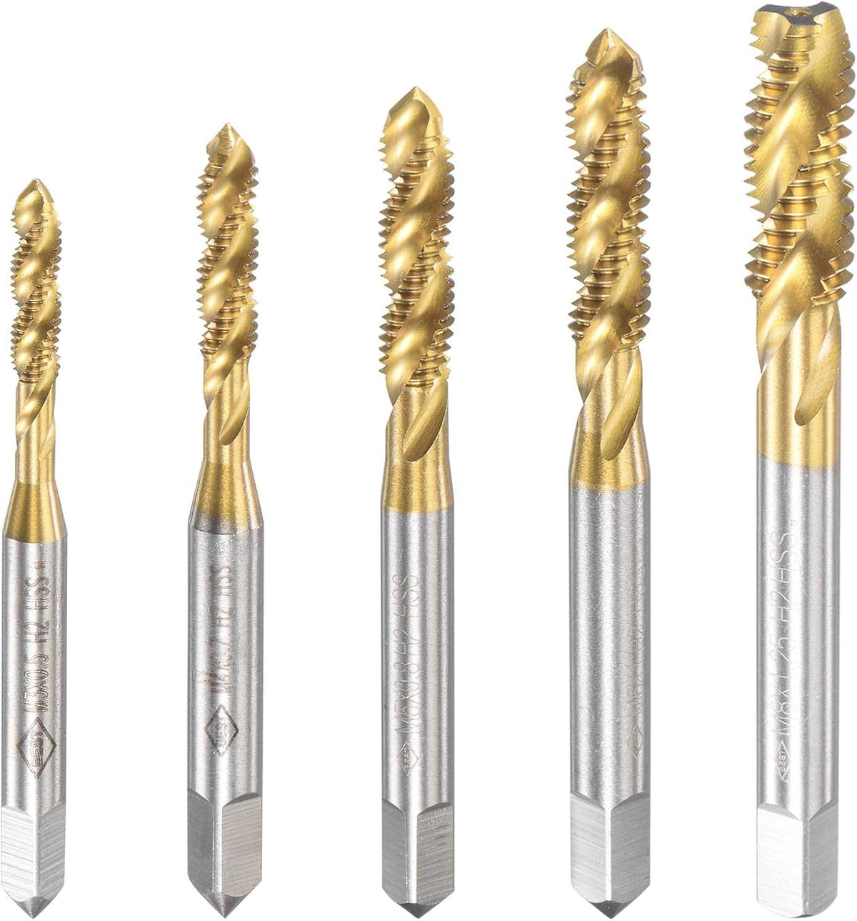 M3 M4 M5 M6 M8 Spiral Flute Taps Set Titanium Coated High-speed Steel Machine Thread Metric Screw Taps 5pcs