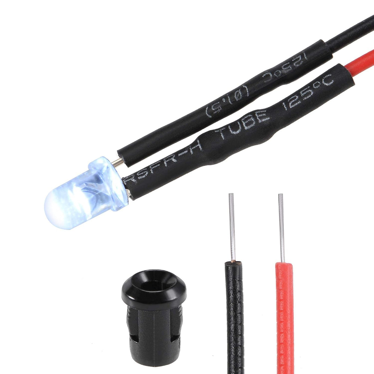 20Set DC 12V 3mm Pre Wired LED with Holder, White Light Round Top Clear Lens, 6mm Panel Mount