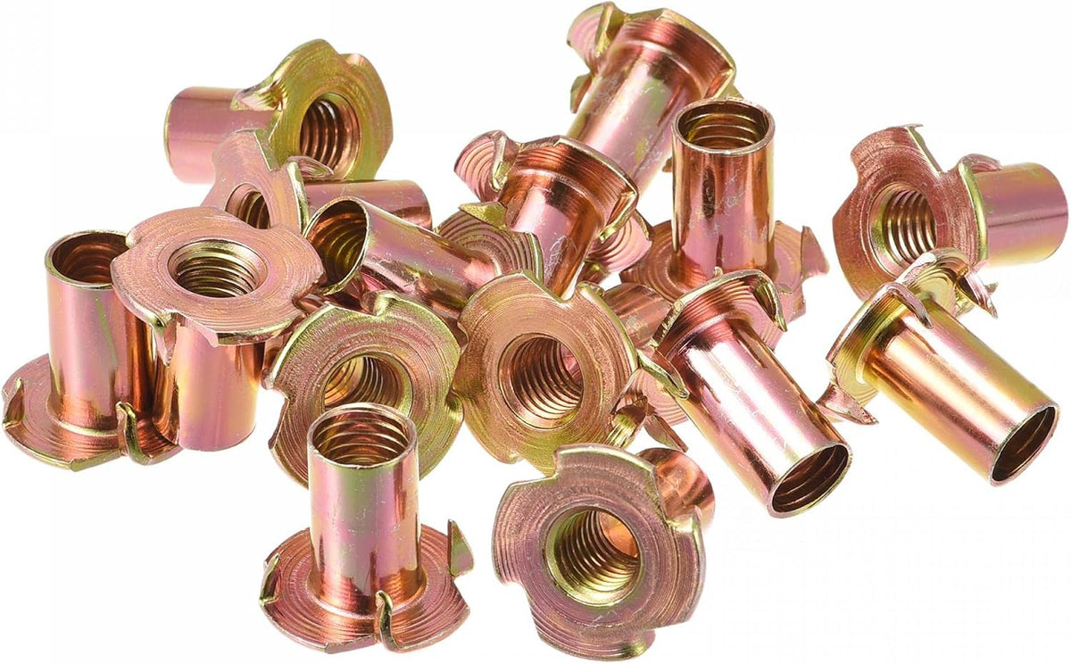 M10x22mm T-Nuts 4 Pronged Tee Nut Carbon Steel Threaded Inserts for Wood 80pcs