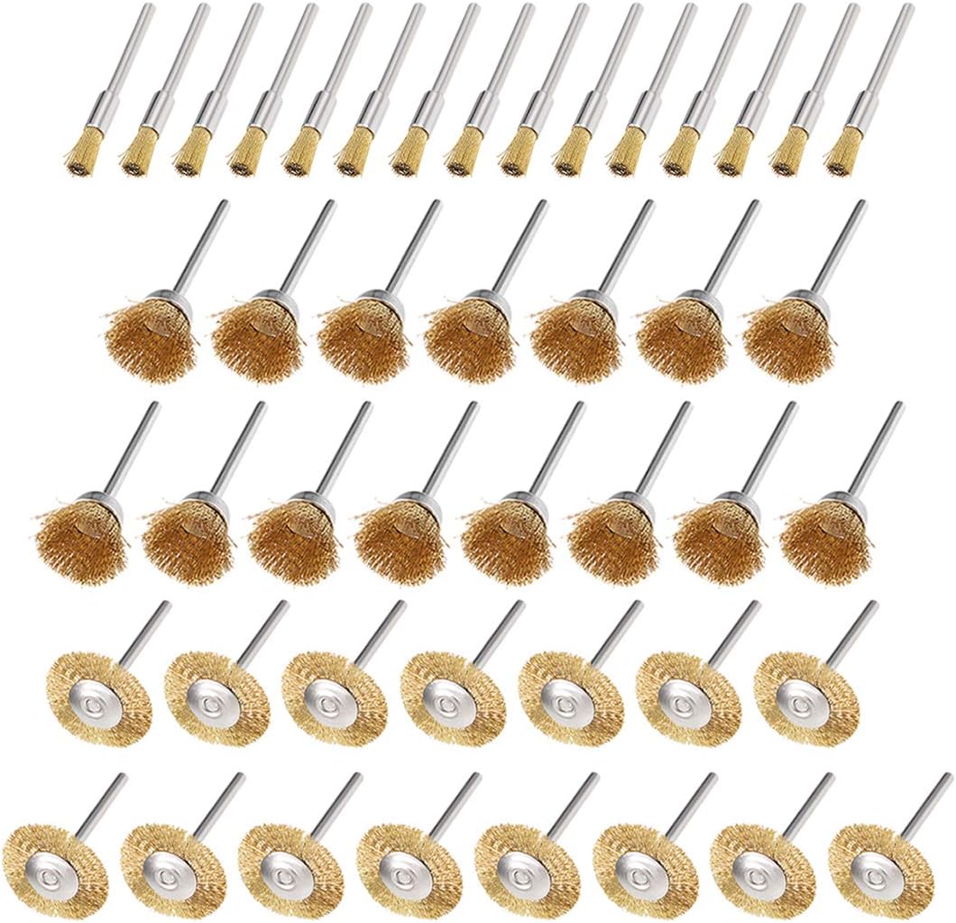 Wire Cup Brush + Wire Wheel + Wire Brush, Copper Plated Crimped Steel with 1/8-inch Shank, 45 Pcs