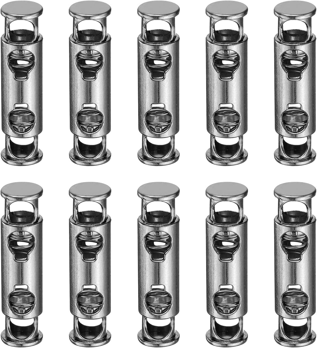 10Pcs Double Hole Cord Locks, 5mm Metal Spring Toggle Stopper Clip for Shoelaces Drawstrings Paracord, Dim Gray, 9mm Dia