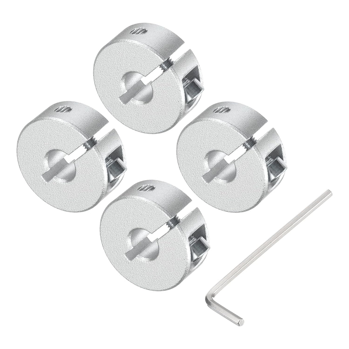 Single Split Shaft Collar Set for 6mm Shaft, One-Piece 4pcs Clamping Collars 20mm OD, 8mm Thickness, Aluminum Alloy Clamp-On Collar with M3 Set Screws and a Wrench