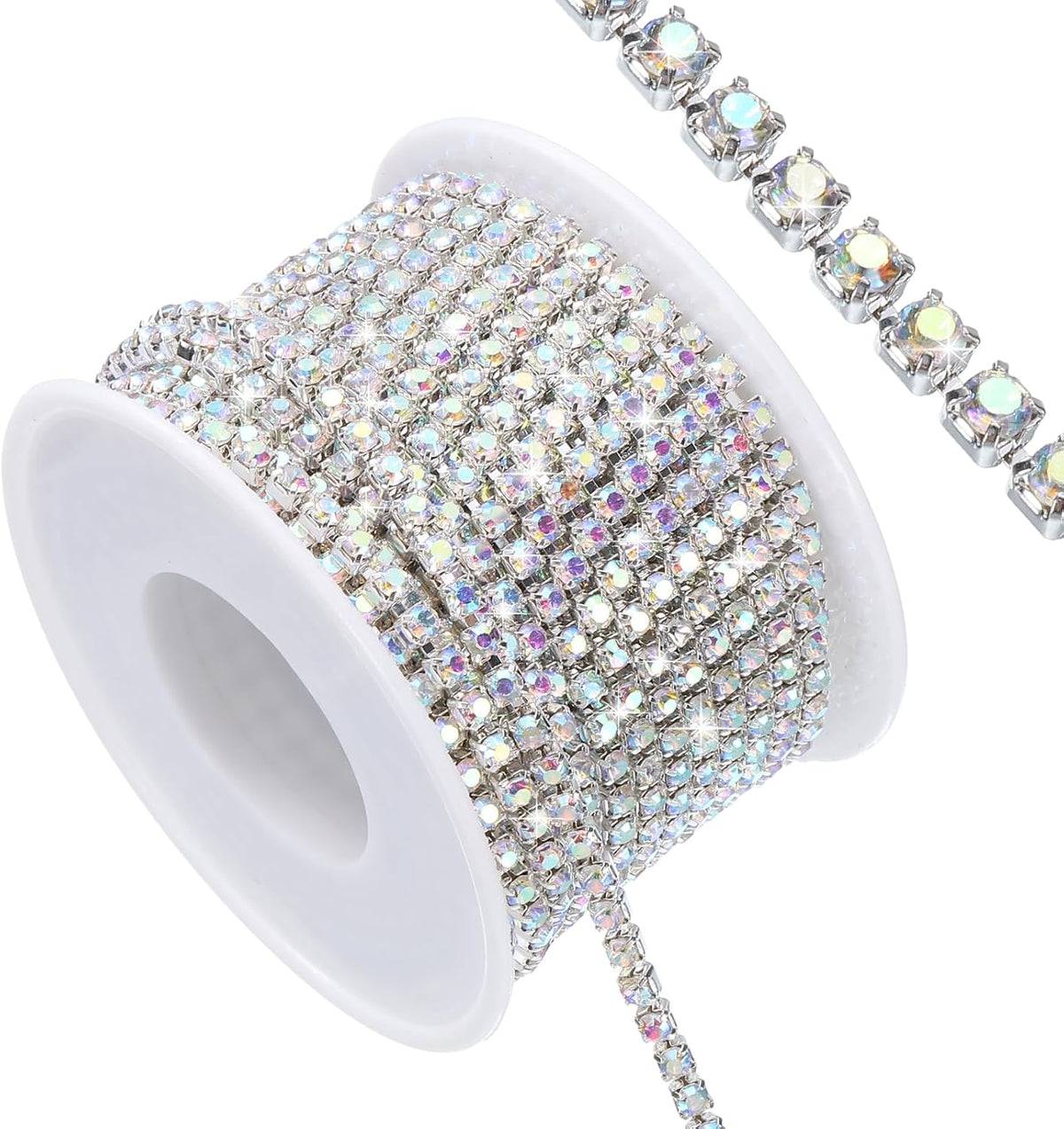 11 Yard Crystal Rhinestone Close Chain Trim, Crystal Rhinestone Diamond Strips Rhinestone Bling Sewing Embellishments, AB Rhinestone with Silver Base