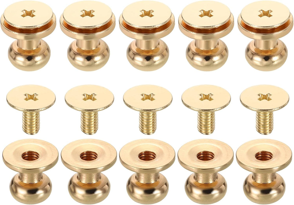 10 Pcs Brass Ball Head Stud Screw, 7mm/0.28" Nipple Rivet Button Strap Stopper for DIY Leather Craft, Gold Tone