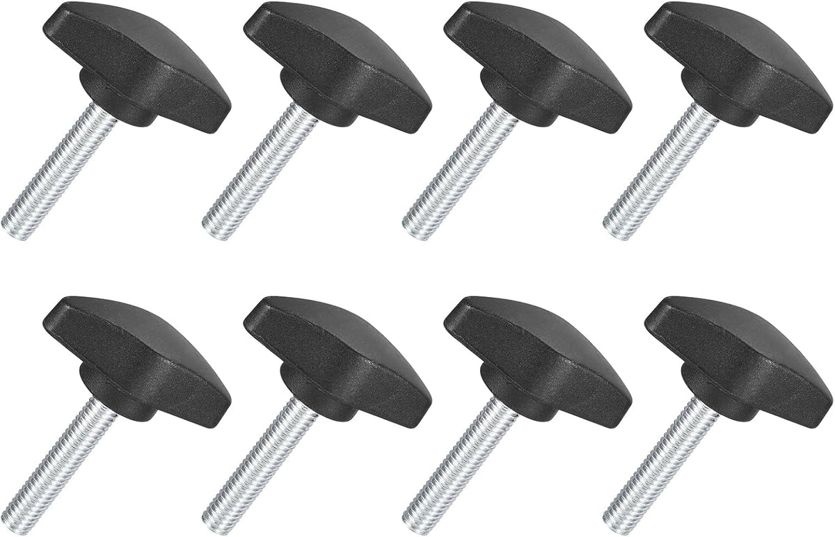 8Pcs Tee Wing Knobs Thumb Screws, M6 x 30mm Clamping Screw Knob Male Thread Carbon Steel T Shaped Thumb Screws Handle 36mm Dia. for Hand Tightening Knob Replacement, Black