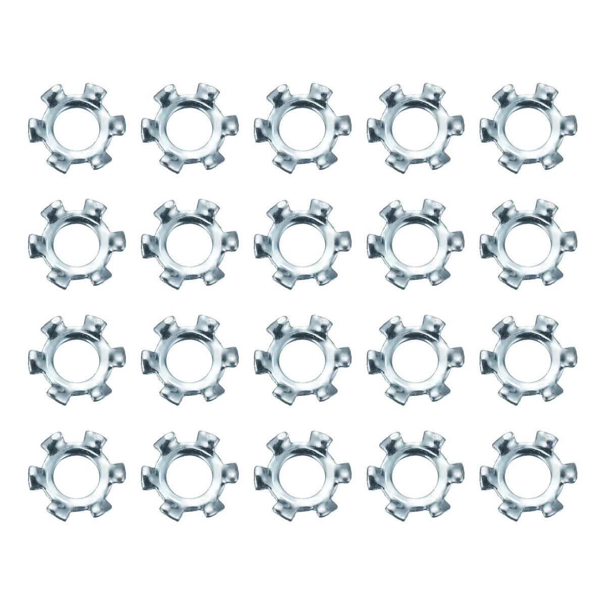 100Pcs 6# External Tooth Lock Washer, Zinc-Plated Carbon Steel Multi-Tooth Star Washer Locking Fastener, Silver Tone