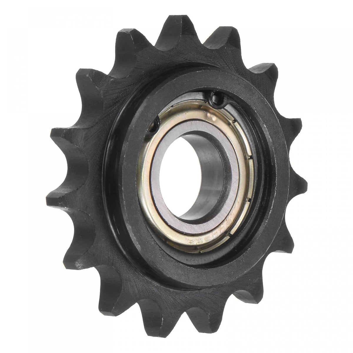 #40 Chain Idler Sprocket, 17mm Bore 1/2" Pitch 15 Tooth Tensioner, Black Oxide Finished C45 Carbon Steel with Insert Single Bearing for ISO 08A Chains