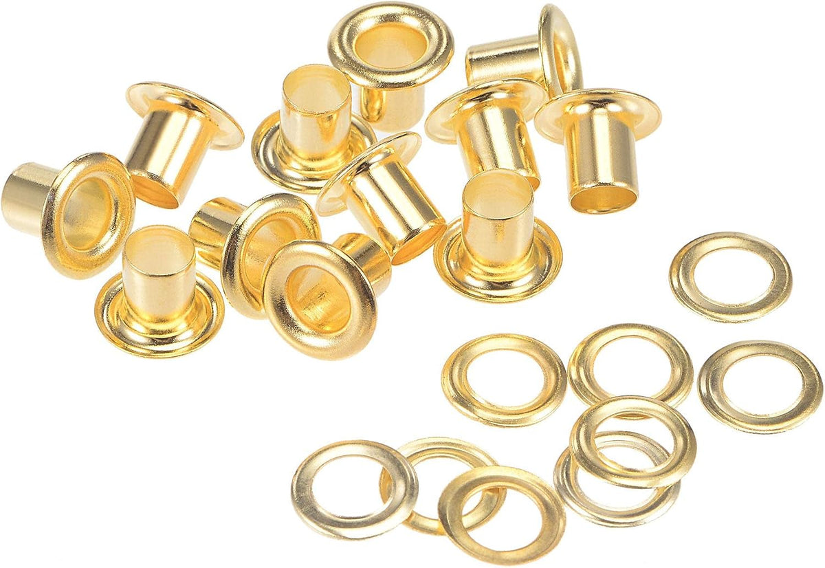Grommets Eyelets with Washers Kit, 9 x 4.5 x 7mm Copper Grommet Chrome Plated for DIY or Craft Projects Brass Tone 100 Set