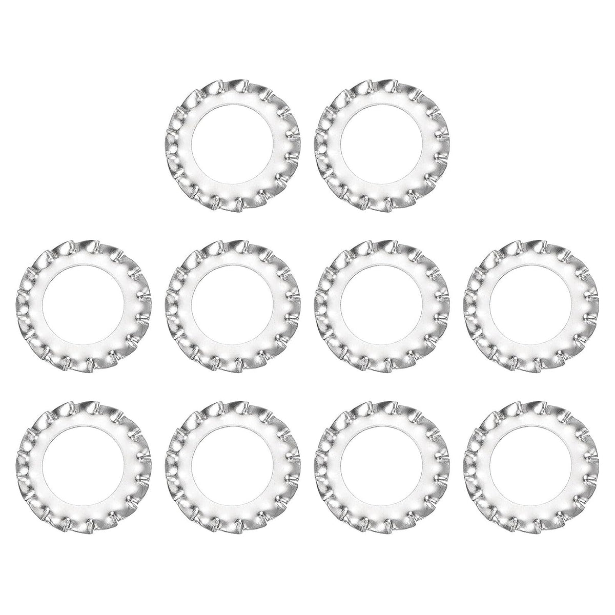 M10 10Pcs External Tooth Washers, 304 Stainless Steel Tooth Locking Ring Washers Quick Speed Star Nut Locking Fastener, Silver