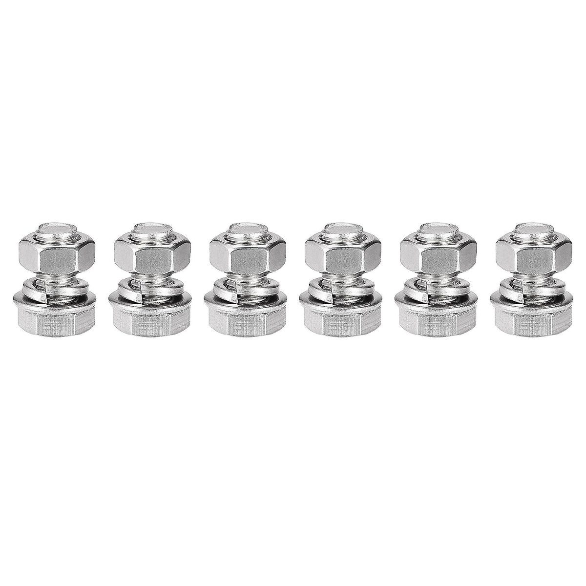 M8 x 16mm Hex Head Screws Bolts, Nuts, Flat & Lock Washers Kits, 304 Stainless Steel Fully Thread Hexagon Bolts 6 Sets