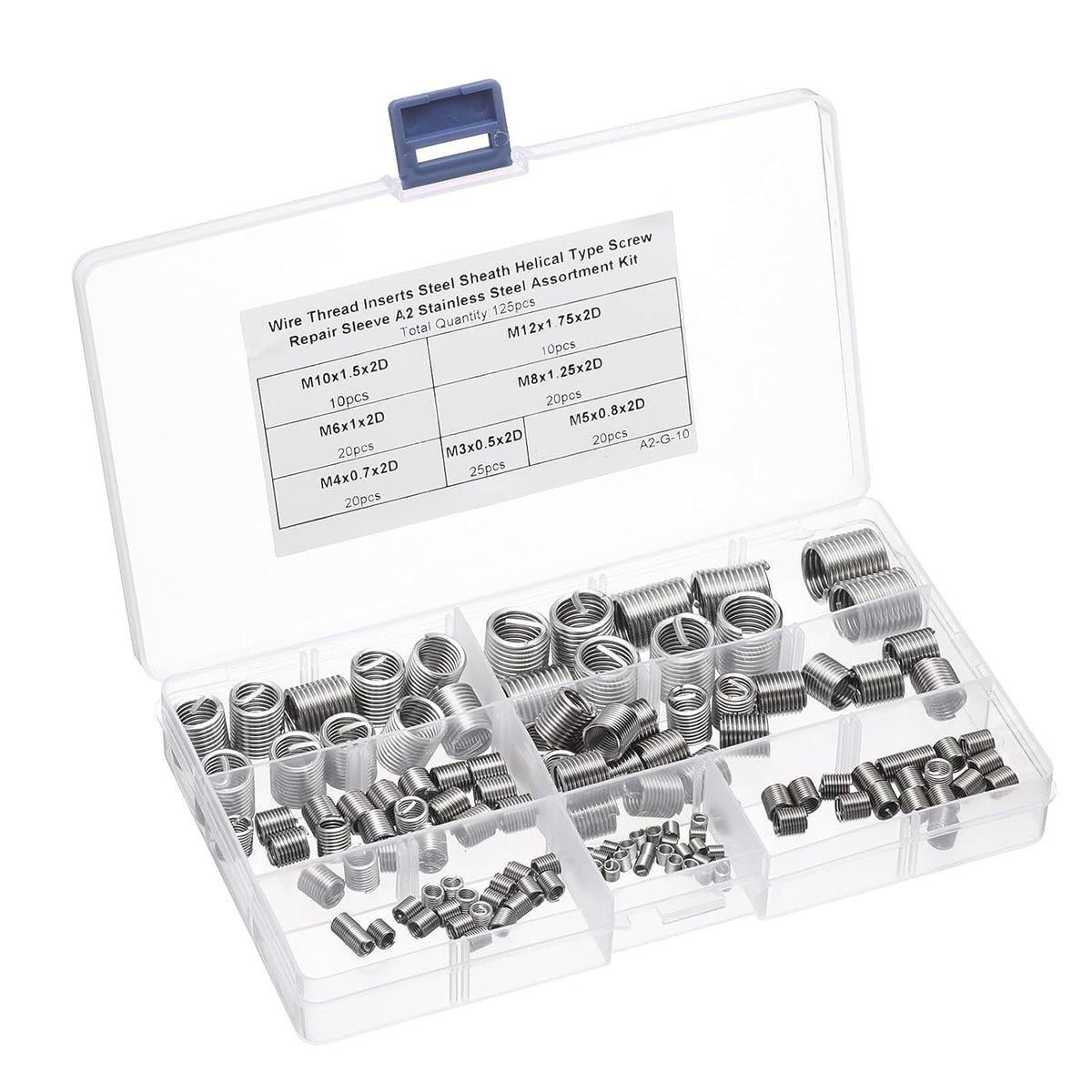 125pcs Wire Thread Insert Kit M3 M4 M5 M6 M8 M10 M12 (2D) Metric 304 Stainless Steel Helical Inserts Coiled Thread Repair Kit Wire Threaded Sleeve Sheath for Mechanical Equipment