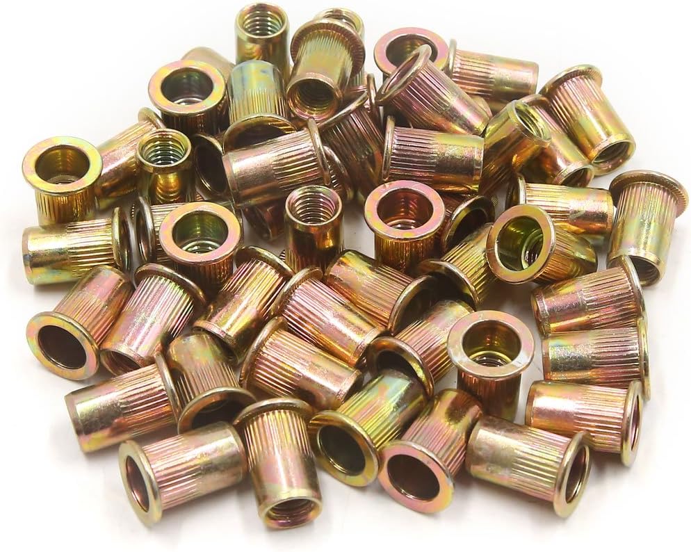 50Pcs M6 Zinc Plated Carbon Steel Car Rivet Nut Flat Head Threaded Insert