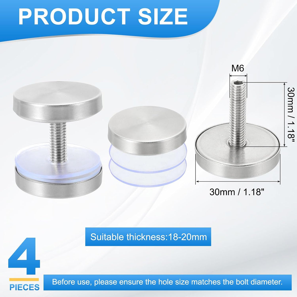4 Pcs Sign Standoff Screws, 1.2x1.2 in Stainless Steel Standoff Nail Advertising Glass Nail for Acrylic Frame Advertising Board Connect and Fix, Brushed Silver