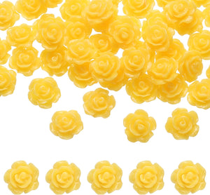 50 Pcs Yellow Resin Rose Flower Beads, 10mm Flatback Flower Charm Opaque Carve Rose Beads No Hole for DIY Jewelry Making Nails Sunglasses Hair Clip (Small Size)