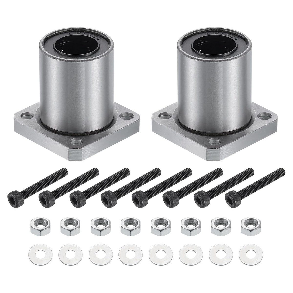LMK16-UU Linear Ball Bearings 16mm Bore 28mm OD 37mm Length Round Flange Nickel Plated with Screws for CNC Machine 3D Printer 2pcs