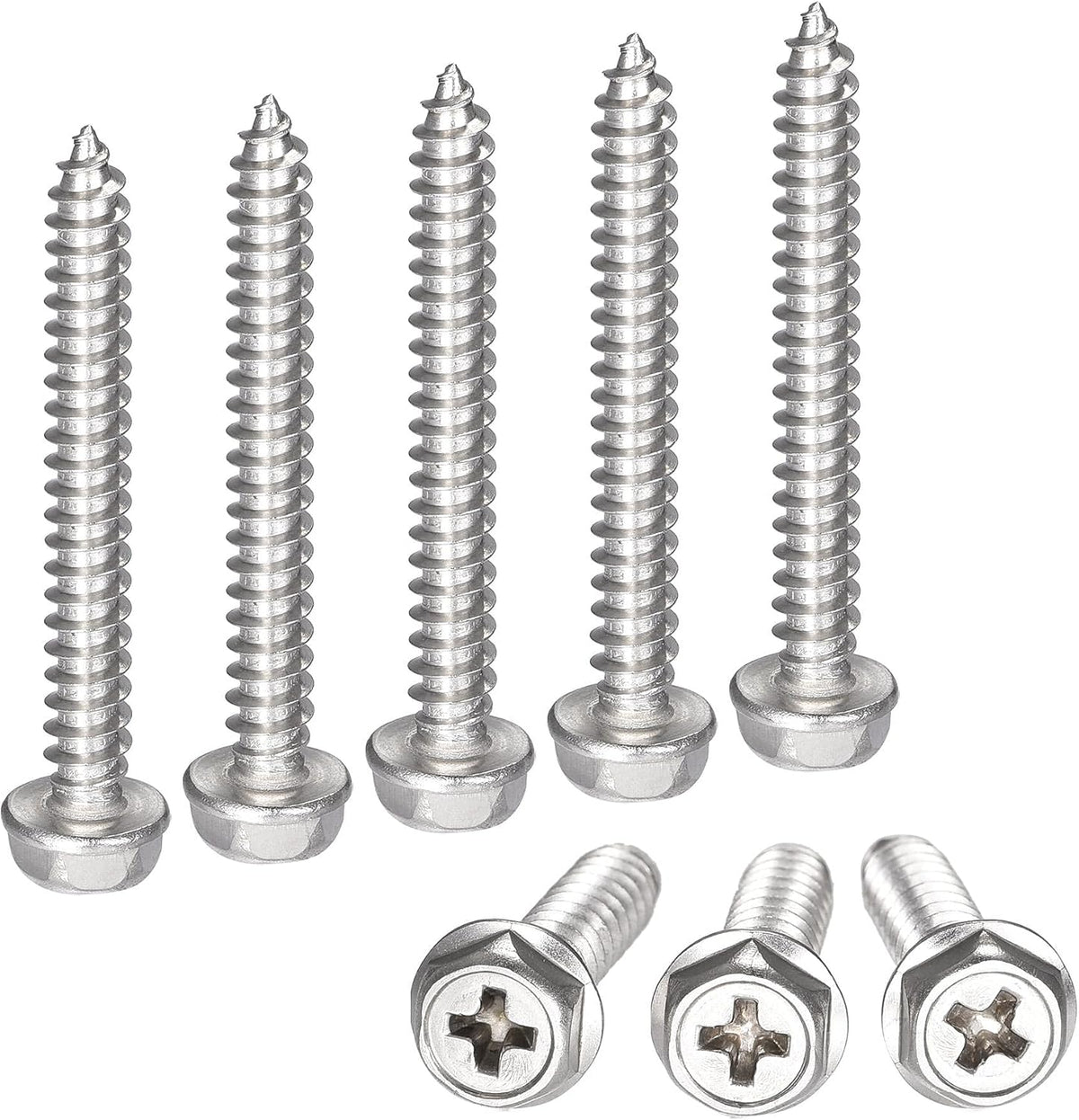 Phillips Hex Washer Self Tapping Screws, M5 x 40mm 304 Stainless Steel Hex Flange Sheet Metal Screw 50pcs
