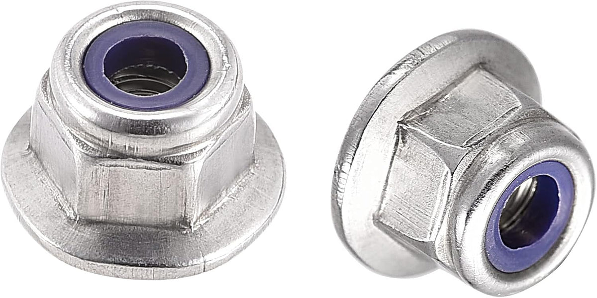M4 Nylon Insert Hex Lock Nuts with Flange, 304 Stainless Steel, Plain Finish, 25pcs