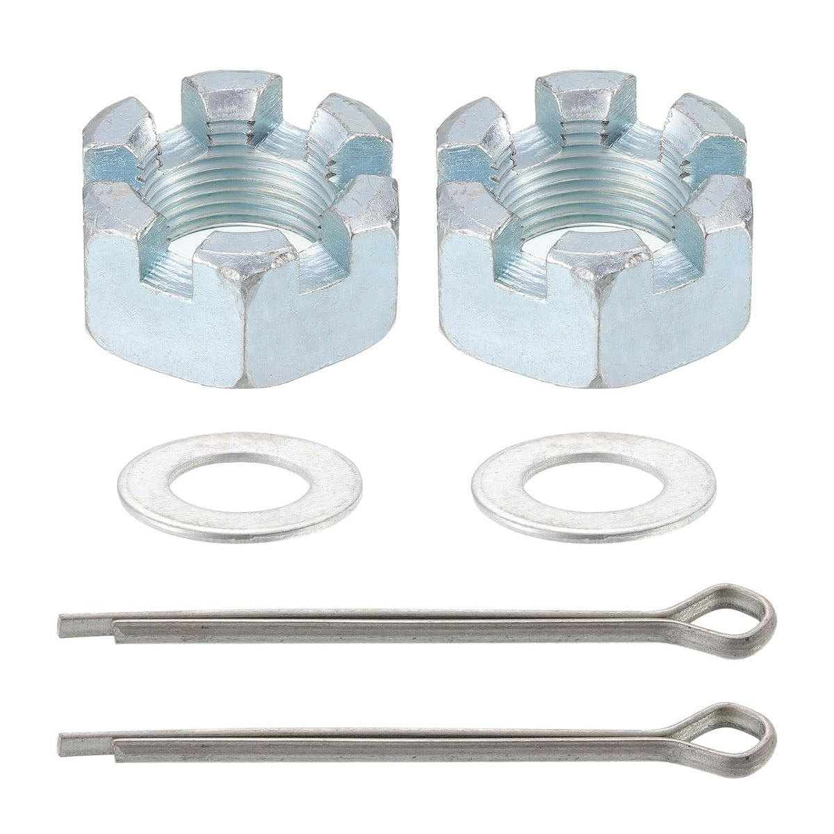 2Sets Trailer Nut Kit, Carbon Steel 1"-14 Hex Castle Nut & 1.73" Washer & 2.05" Split Cotter Pin for Spindle, Shaft