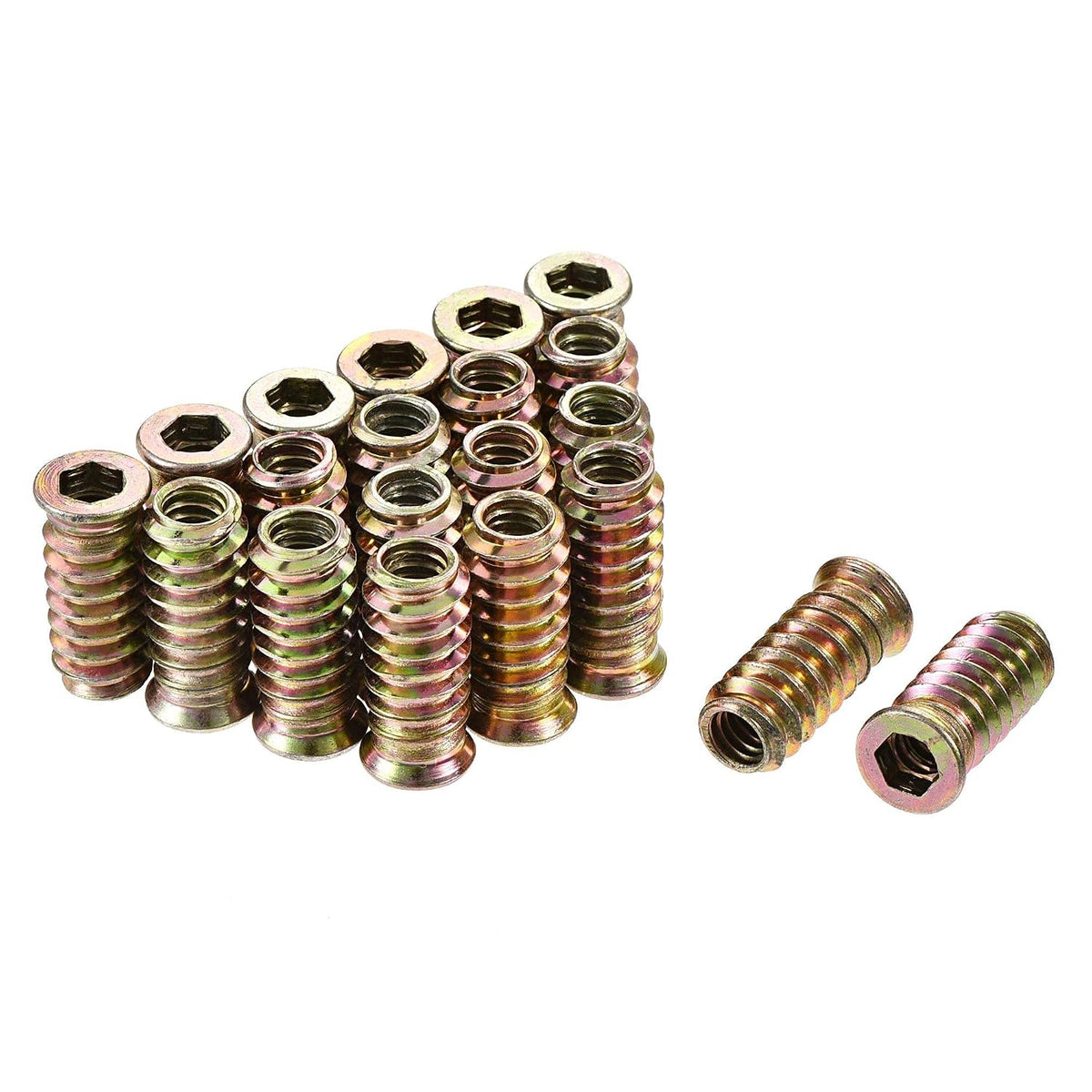 1/4"-20x25mm Threaded Insert Nuts Hex Socket Drive for Wood Furniture 40pcs