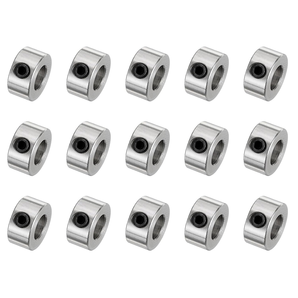 15pcs Set Screw Collars 5.05mm Bore Shaft Collars, 10mm OD, 5mm Width, Drill Stop Collar, Carbon Steel Drill Bits Depth Collars