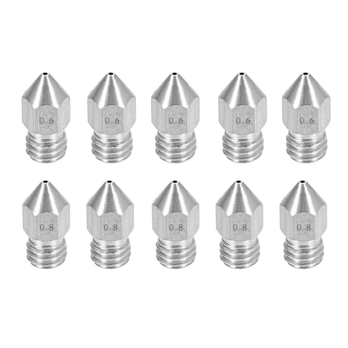 3D Printer Nozzle, 0.6mm and 0.8mm Fit for MK8, for 1.75mm Filament Stainless Steel 4pcs