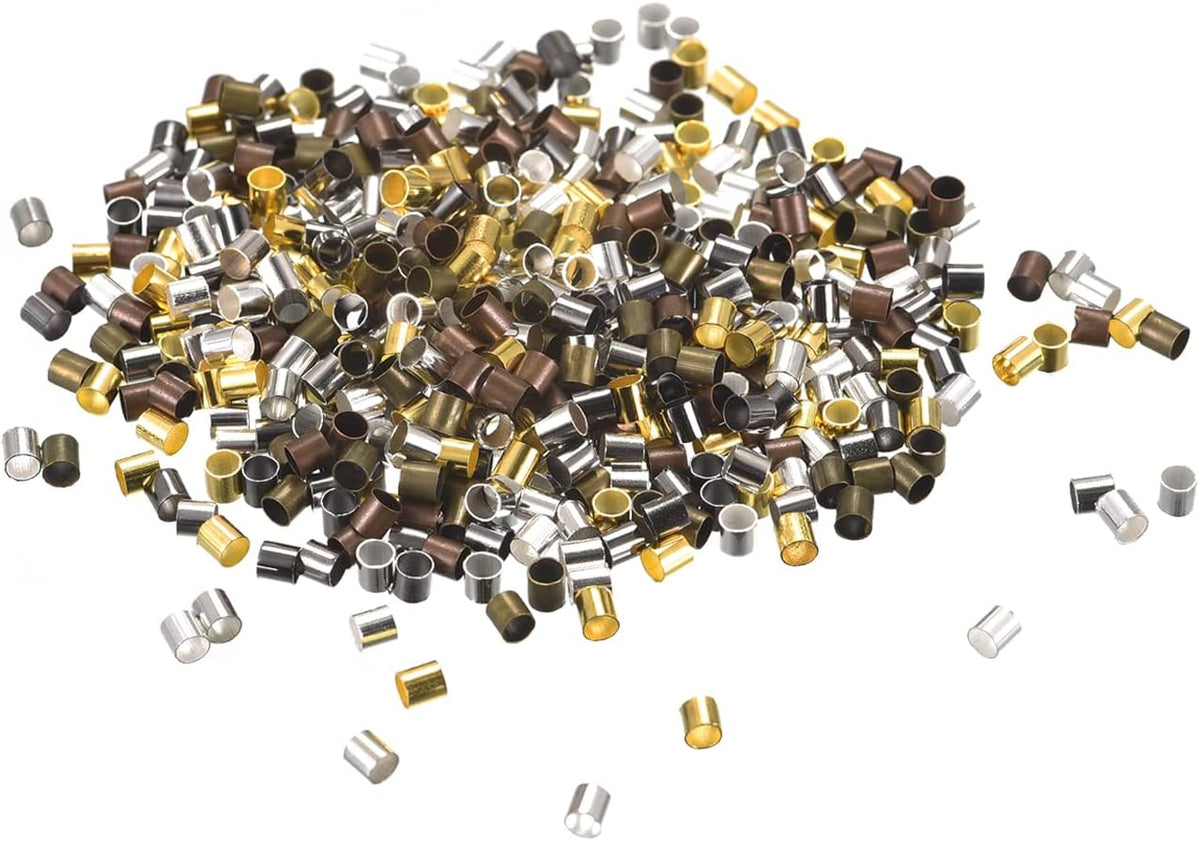500Pcs Crimp Tube Beads, 2x2mm Brass Tube Crimp End Spacer Beads Tiny Stoppers for Bracelet Jewelry Making DIY, Multicolor