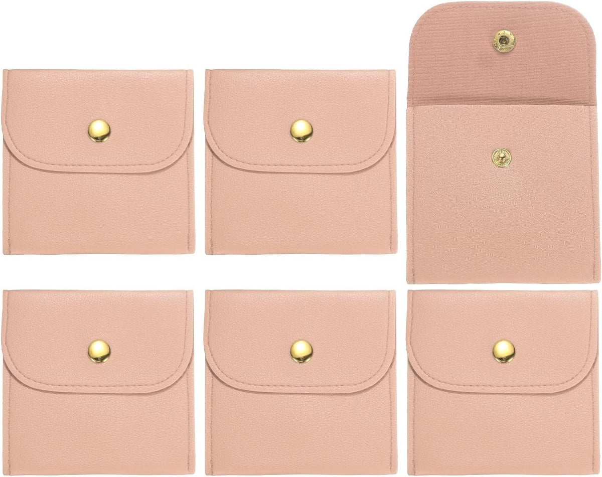 6 Pcs Mini Jewelry Pouch, 8 Inch PU Leather Small Jewelry Bags Soft Jewelry Package Gift Storage Bag Travel Jewelry Bag for Women Rings Necklace Bracelet, Pink