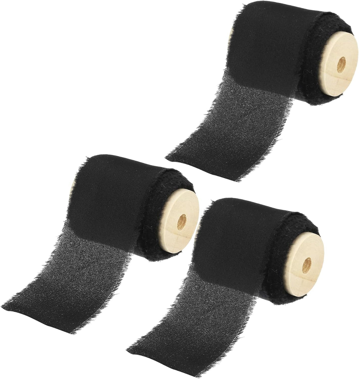 Chiffon Silk Ribbons, 3 Rolls 1.6" x 5 Yards, Handmade Frayed Fringe Satin Ribbons for Gift Wrapping Bridal Bouquets Decoration DIY Crafts, Black