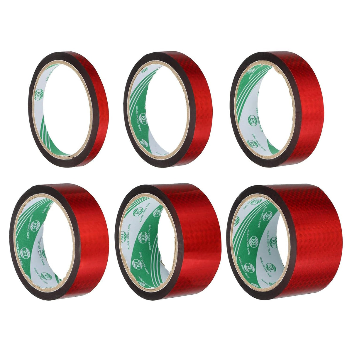 Washi Prism Tape Set 0.4" 0.7" 0.9" 1.2" 1.6" 2" x 55 Yards Holographic Metalized Reflective Tape for Holiday Packaging and Decoration, DIY and Art Craft (6 Rolls, Red)
