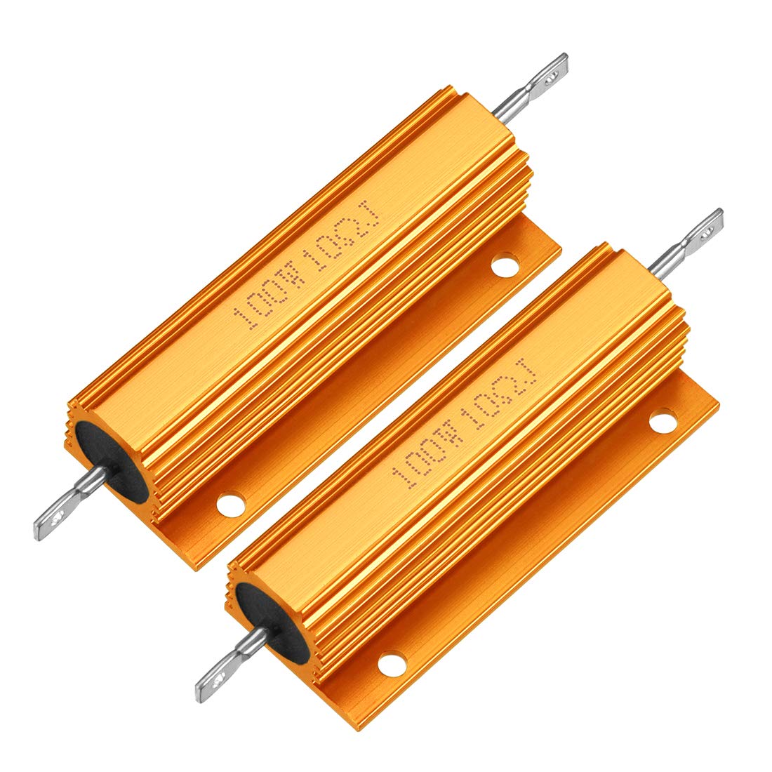 2pcs Aluminum Case Resistor 100W 10 Ohm Wirewound Yellow for LED Replacement Converter 100W 10RJ