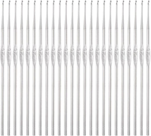 24pcs Crochet Hooks 0.75mm Iron Knitting Needles Comfortable Smooth Crochet Needles for DIY Craft Yarn, Silver Tone