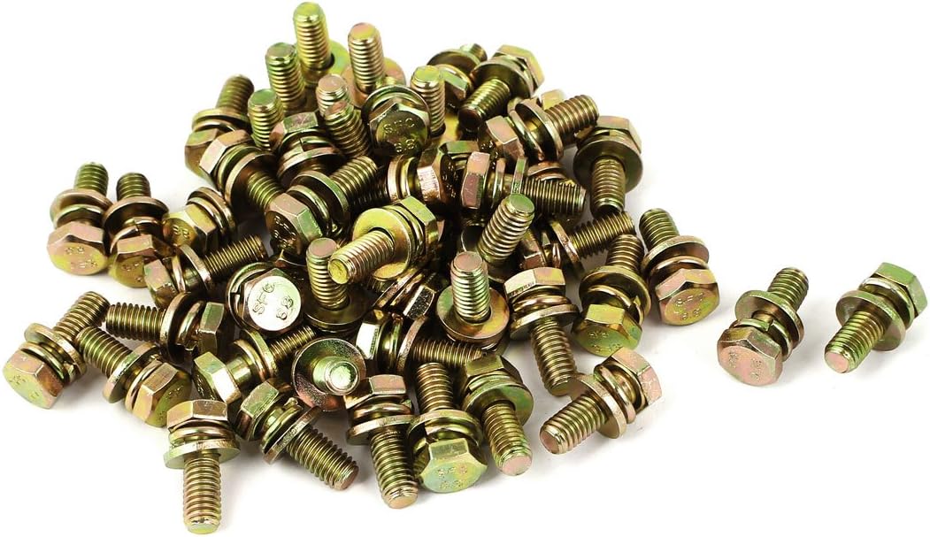 M6x16mm 8.8 Grade Yellow Zinc Plated Hex Head Bolt 50pcs w Washer