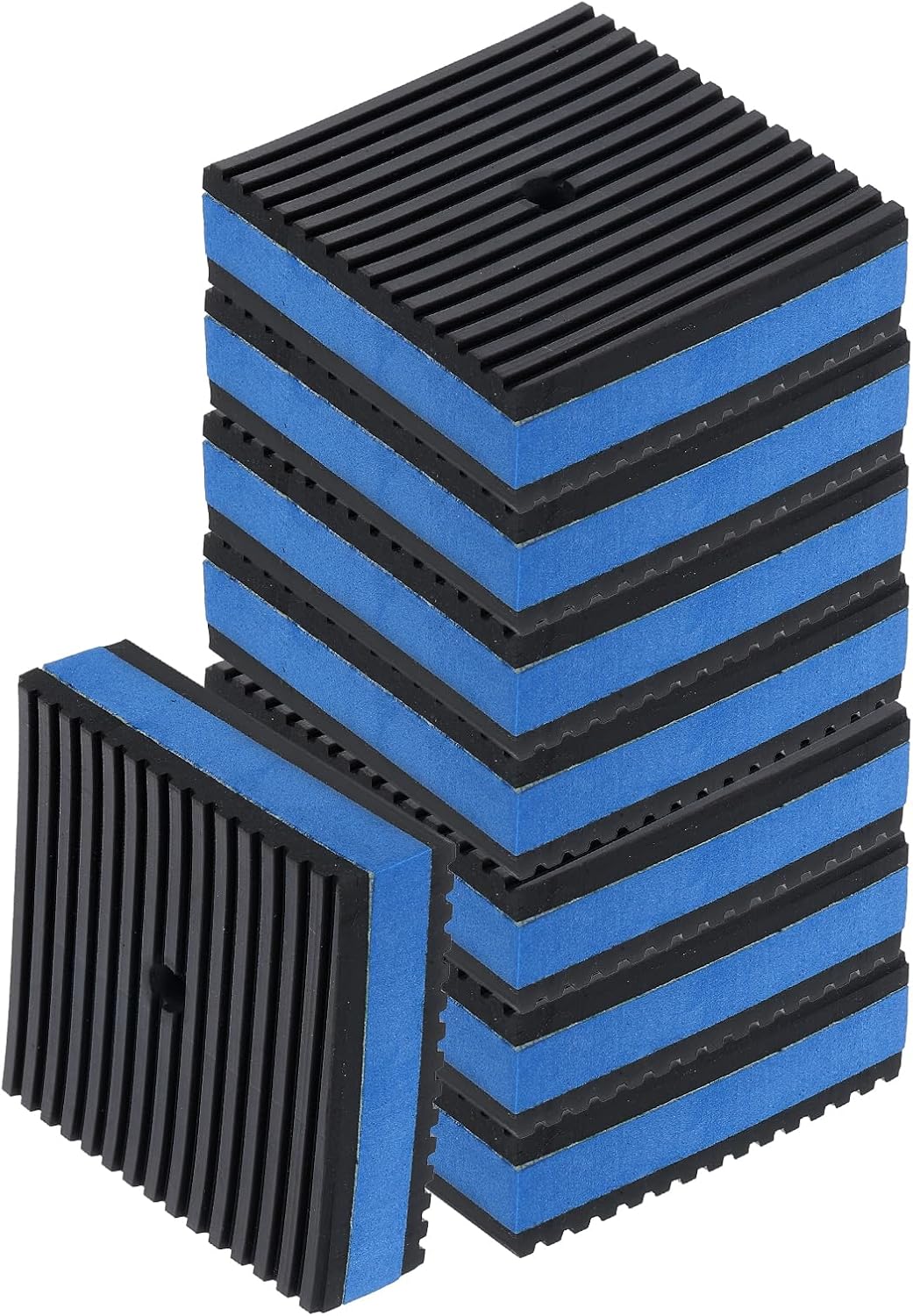 8pcs Anti Vibration Pads for Washing Machine, 3" x 3" x 7/8" Vibration Damping Pads Sound Isolation Ribbed Rubber Mats with EVA Center with Pre-Drill Hole, Black/Blue